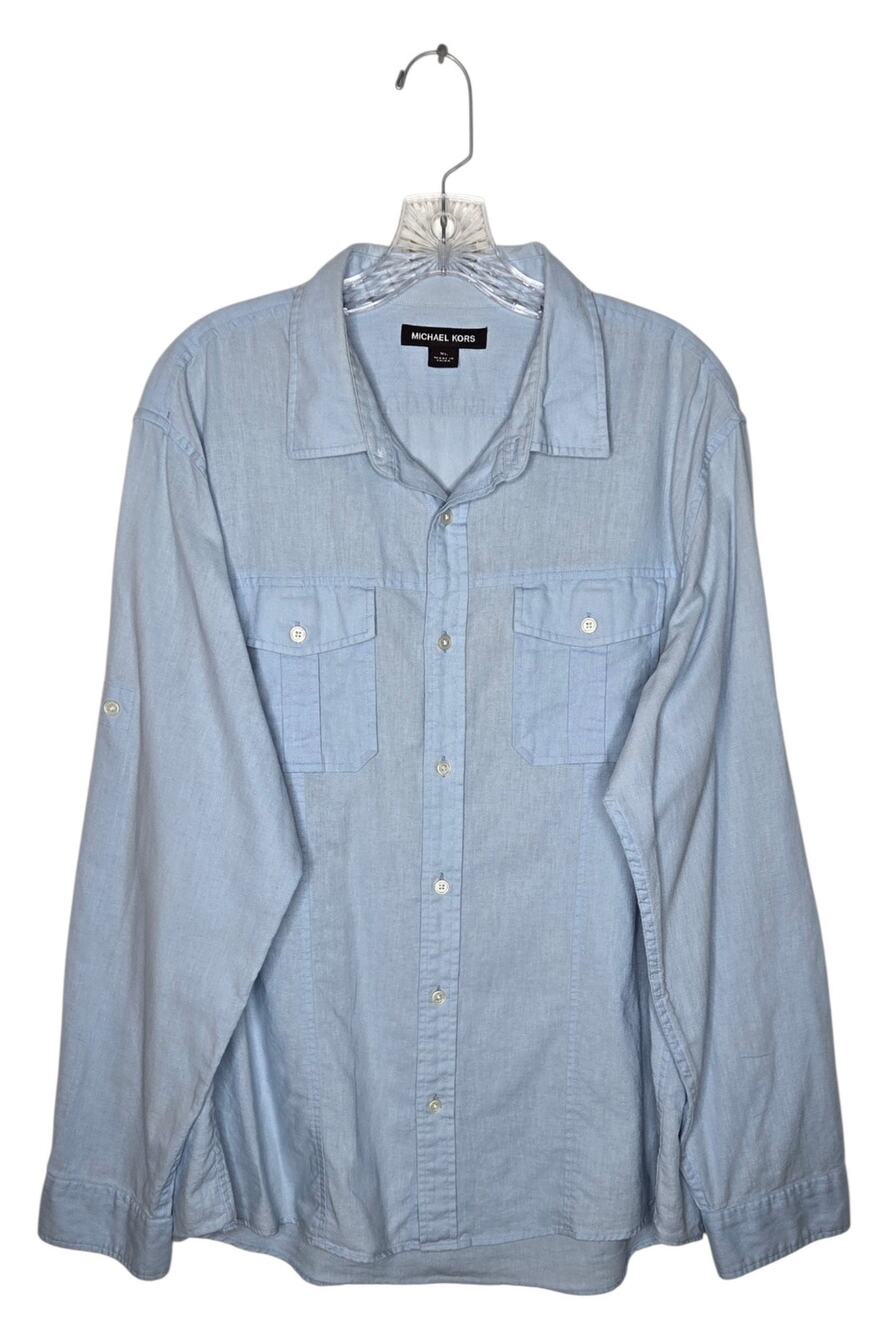 MICHAEL KORS Men's Linen/Cotton Blend Button Down Shirt Light Blue Size XL